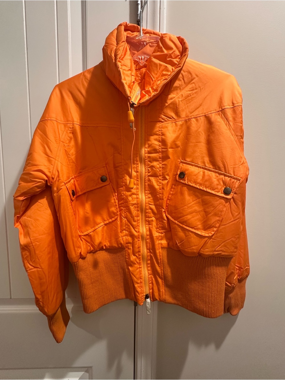 Vibrant Orange Women’s Puffer Jacket with Front Pockets